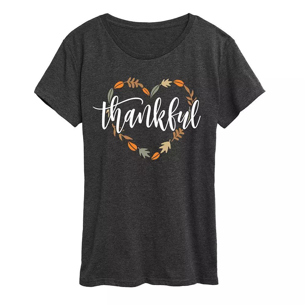 Women's Thankful Leaf Heart Graphic Tee, Size: Small, Grey Gray Product Image