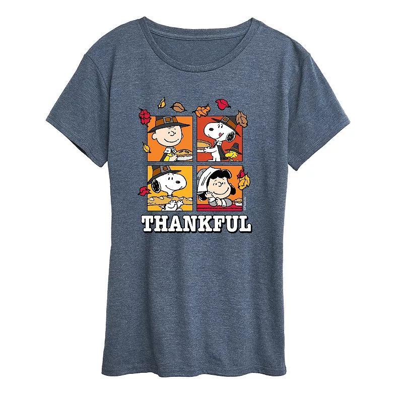 Women's Peanuts Thankful Graphic Tee, Girl's, Size: Large, Grey Gray Product Image