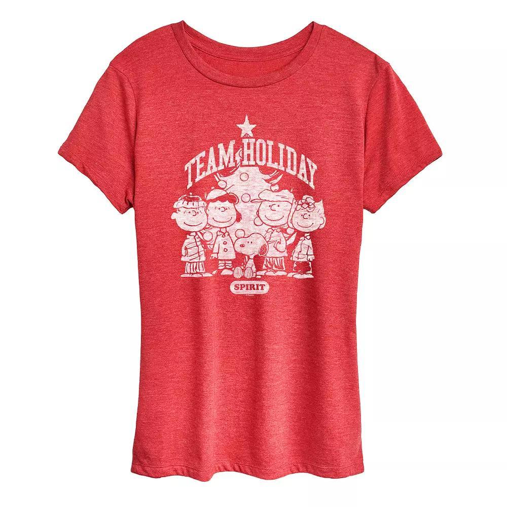 Women's Peanuts Team Holiday Spirit Graphic Tee, Size: Small, Grey Red Product Image