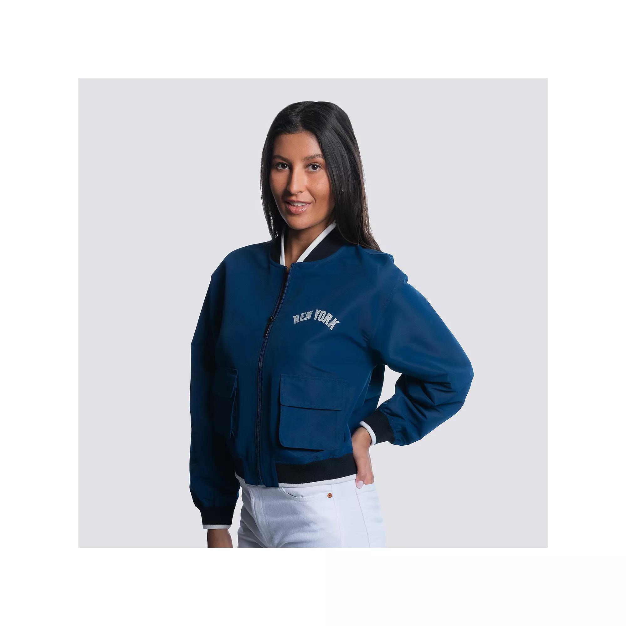 Women's Lusso  Navy New York Yankees Paisley Cropped Full-Zip Jacket, Size: Large, Blue Product Image