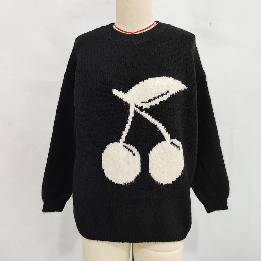 Crew Neck Cherry Print Sweater Product Image