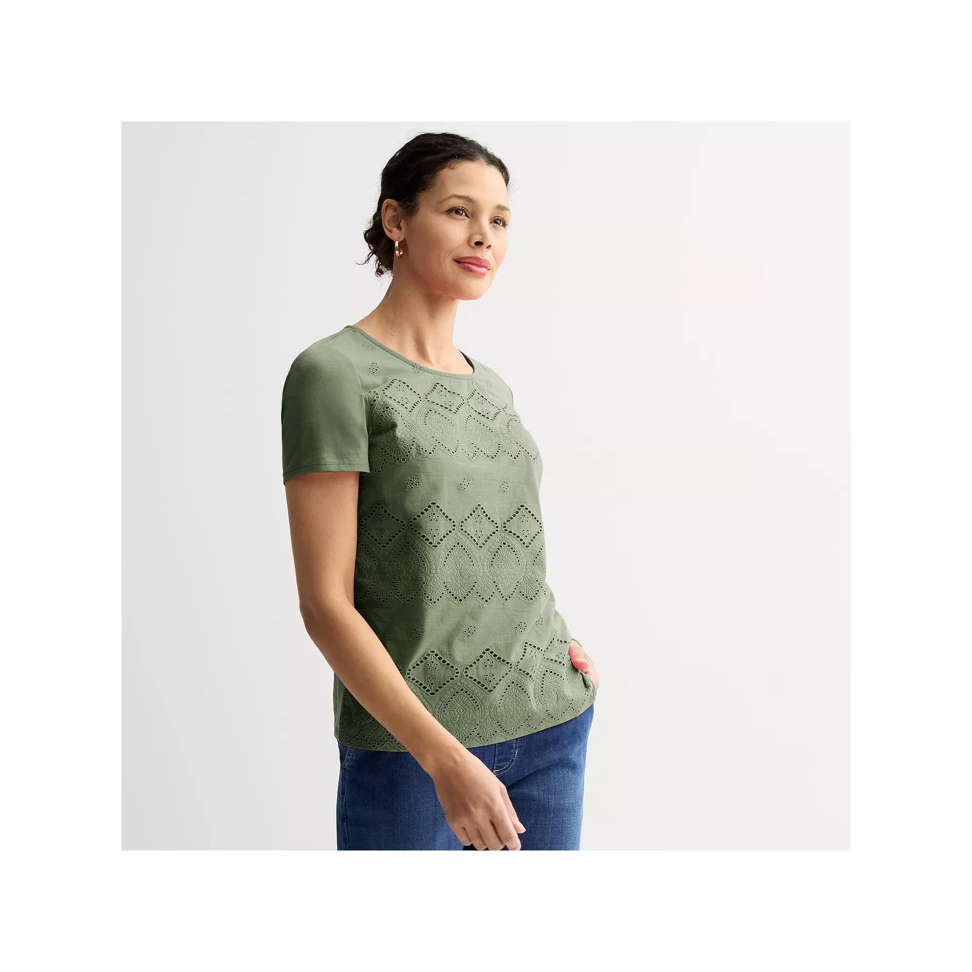 Women's Croft & Barrow® Knit Tee With Eyelet Overlay, Size: Small, Xander Purple Product Image