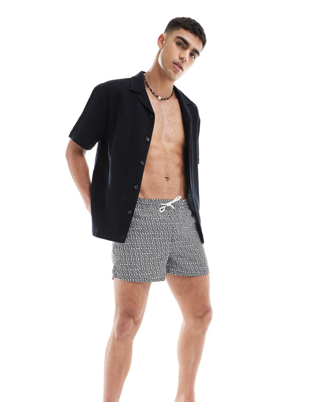 Aray geo print swim shorts in black and white Product Image