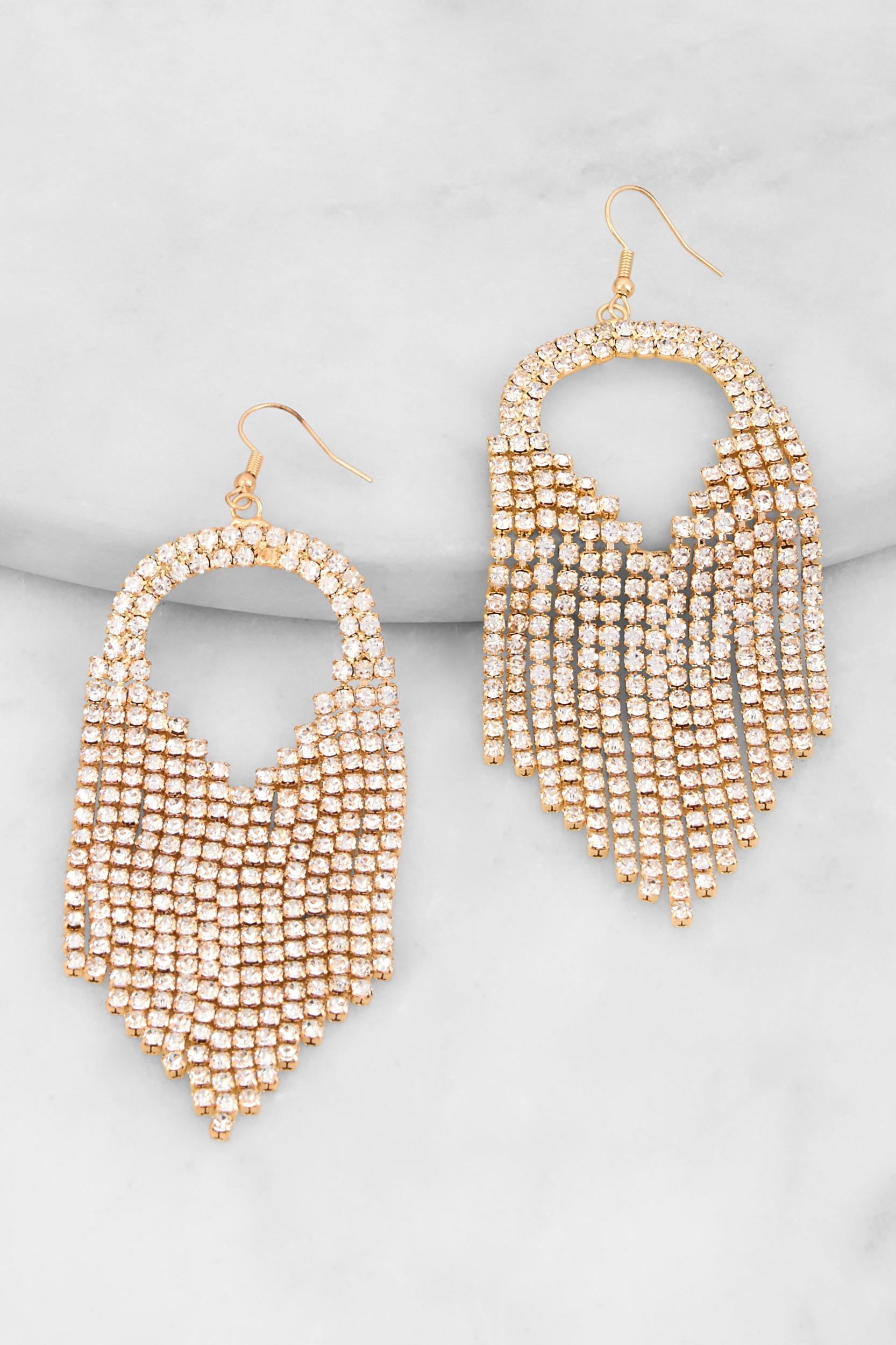 Rhinestone Fringe Chandelier Earrings Female Product Image
