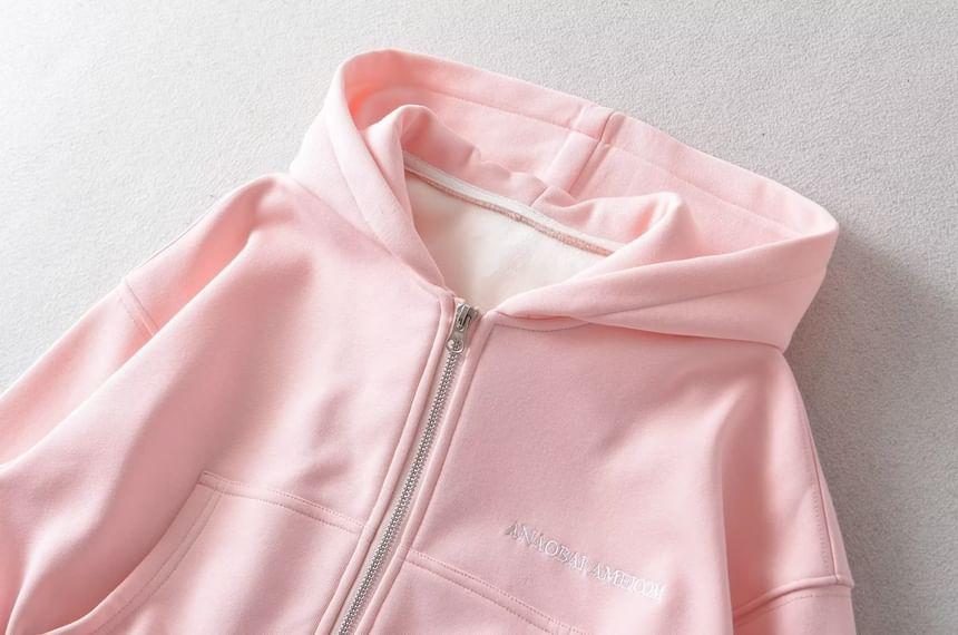 Lettering Crop Zip-Up Hoodie Product Image