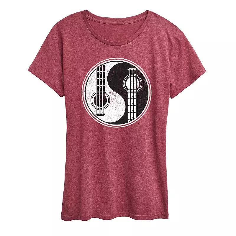 Womens Yin Yang Guitar Graphic Tee Grey Red Product Image
