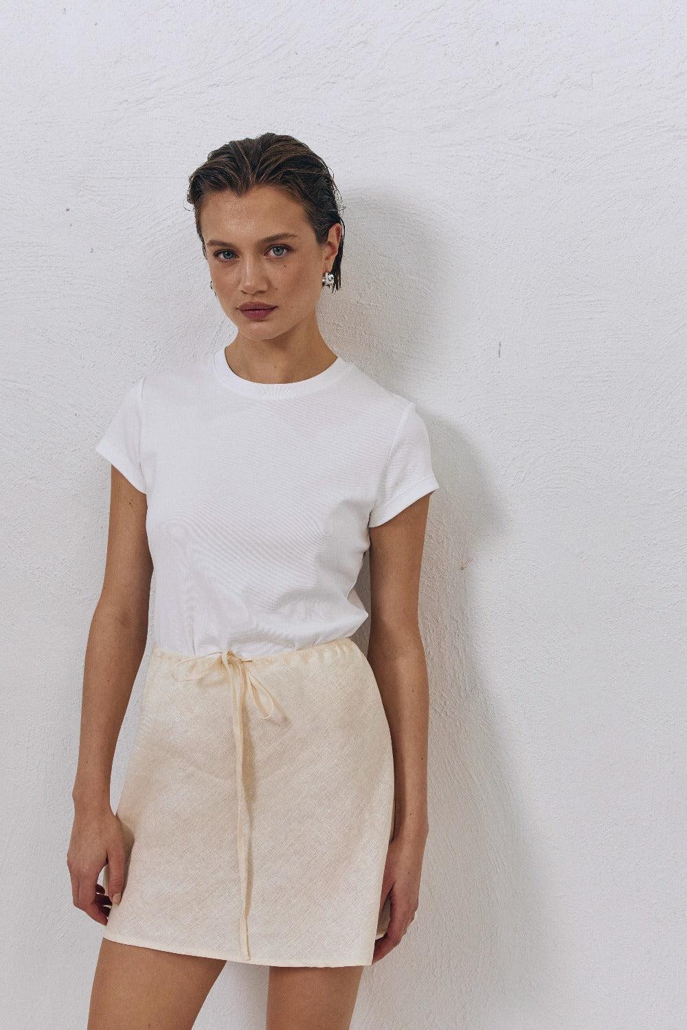 The Way To San Jose Bias Cut Linen Mini Skirt Cream Product Image