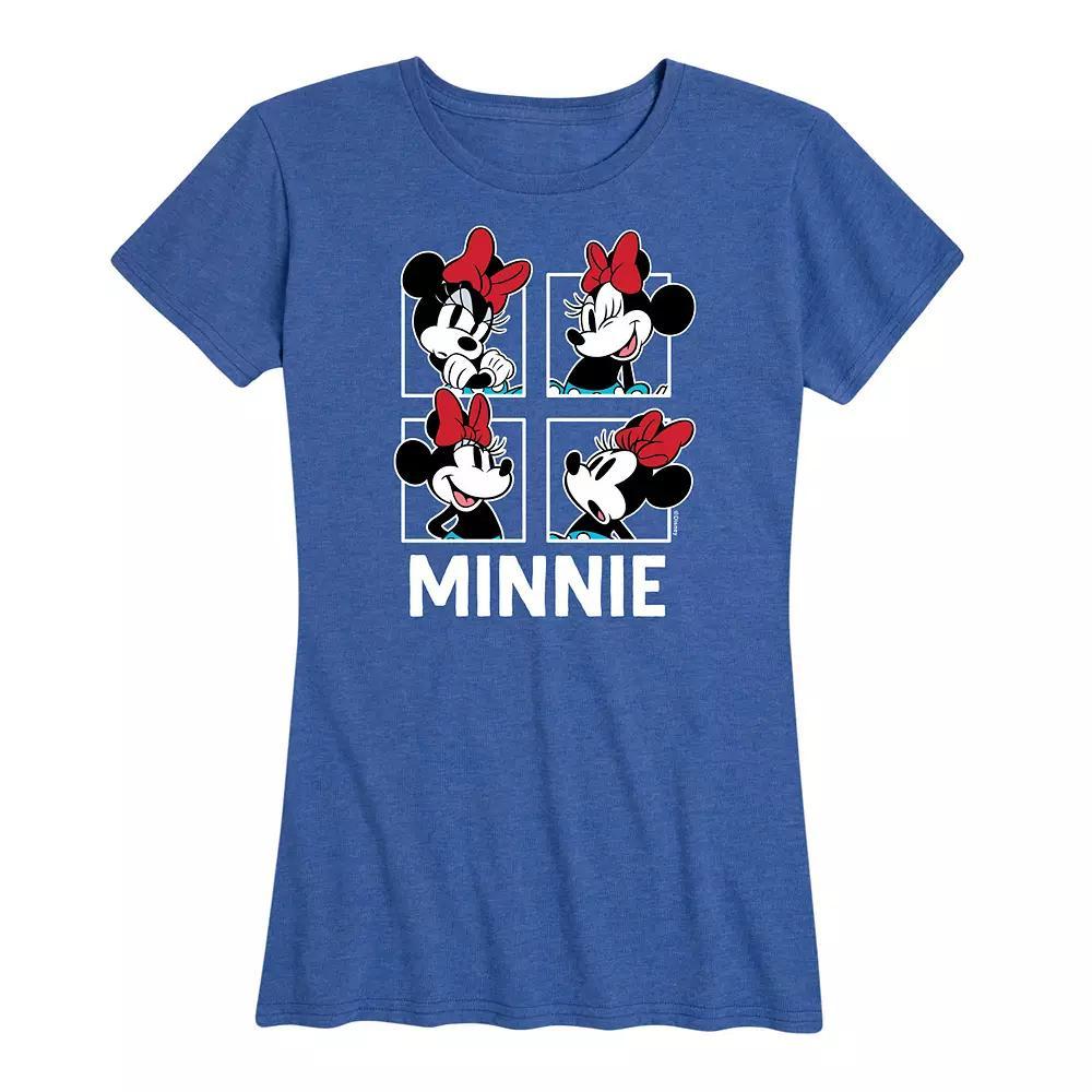 Disneys Minnie Mouse Womens Grid Graphic Tee Grey Blue Product Image