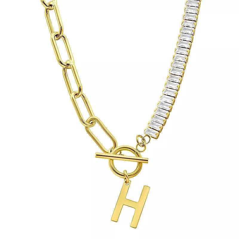 Adornia Gold Tone Half Crystal & Half Paperclip Initial Toggle Necklace, Women's, Size: 17", J Product Image