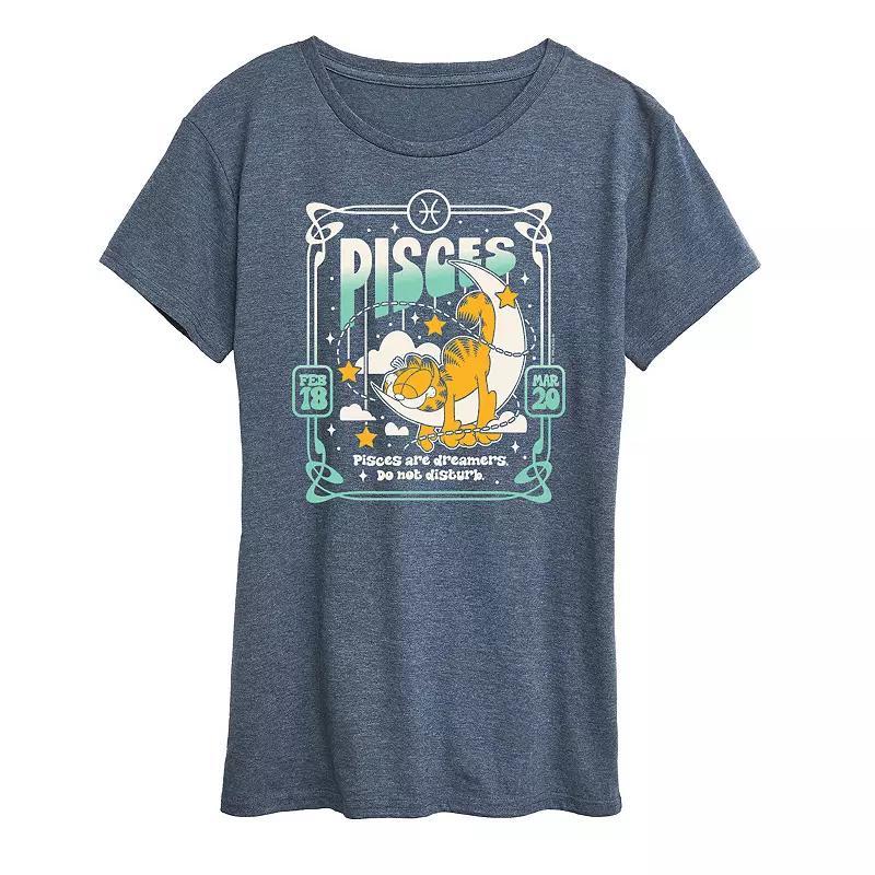 Womens Garfield Pisces Graphic Tee Grey Royal Blue Product Image
