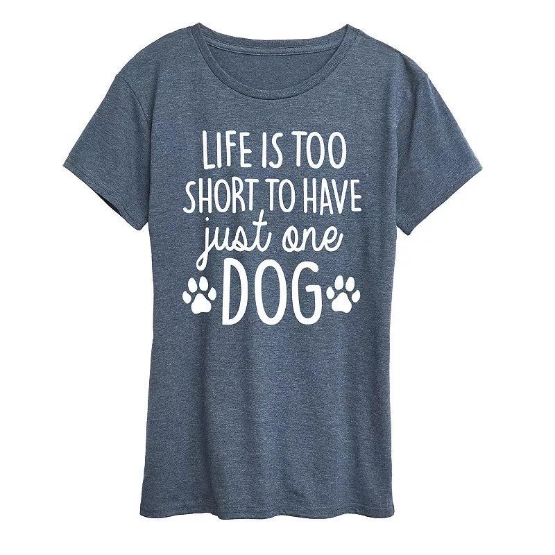 Plus Life Too Short Just One Dog Graphic Tee, Womens Grey Blue Product Image