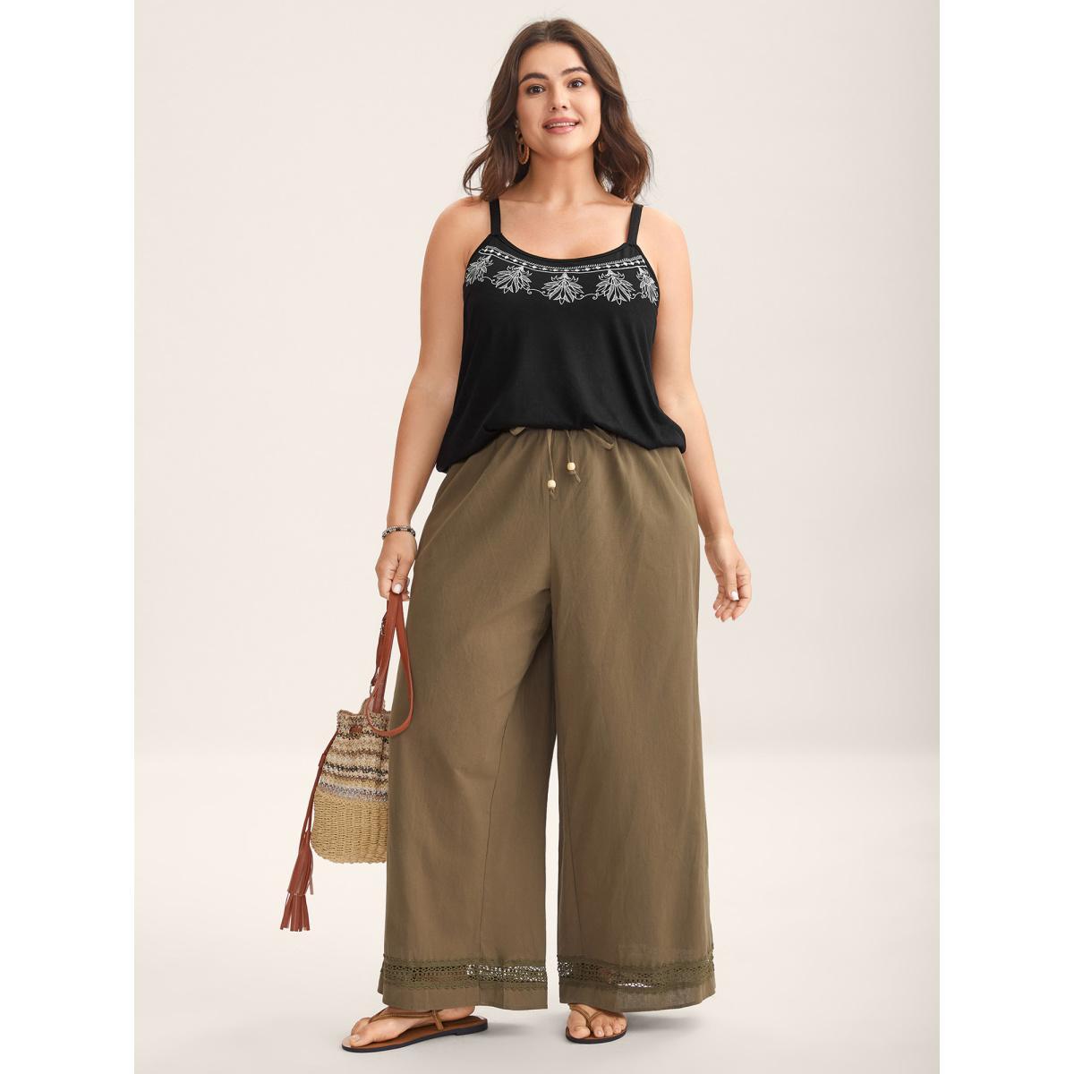 Plus Size Boho Embroidery Plain Tank Top Women Black Embroidered Non Vacation Tank Tops Camis BloomChic 30/6X Product Image