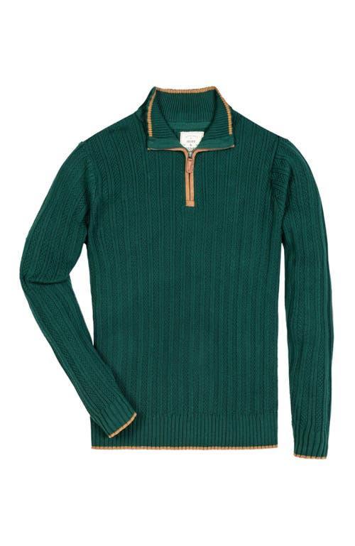 Hope & Henry Men's Organic Half Zip Sweater with Suede Trim in Deep Green Rib at Nordstrom, Size Medium Product Image