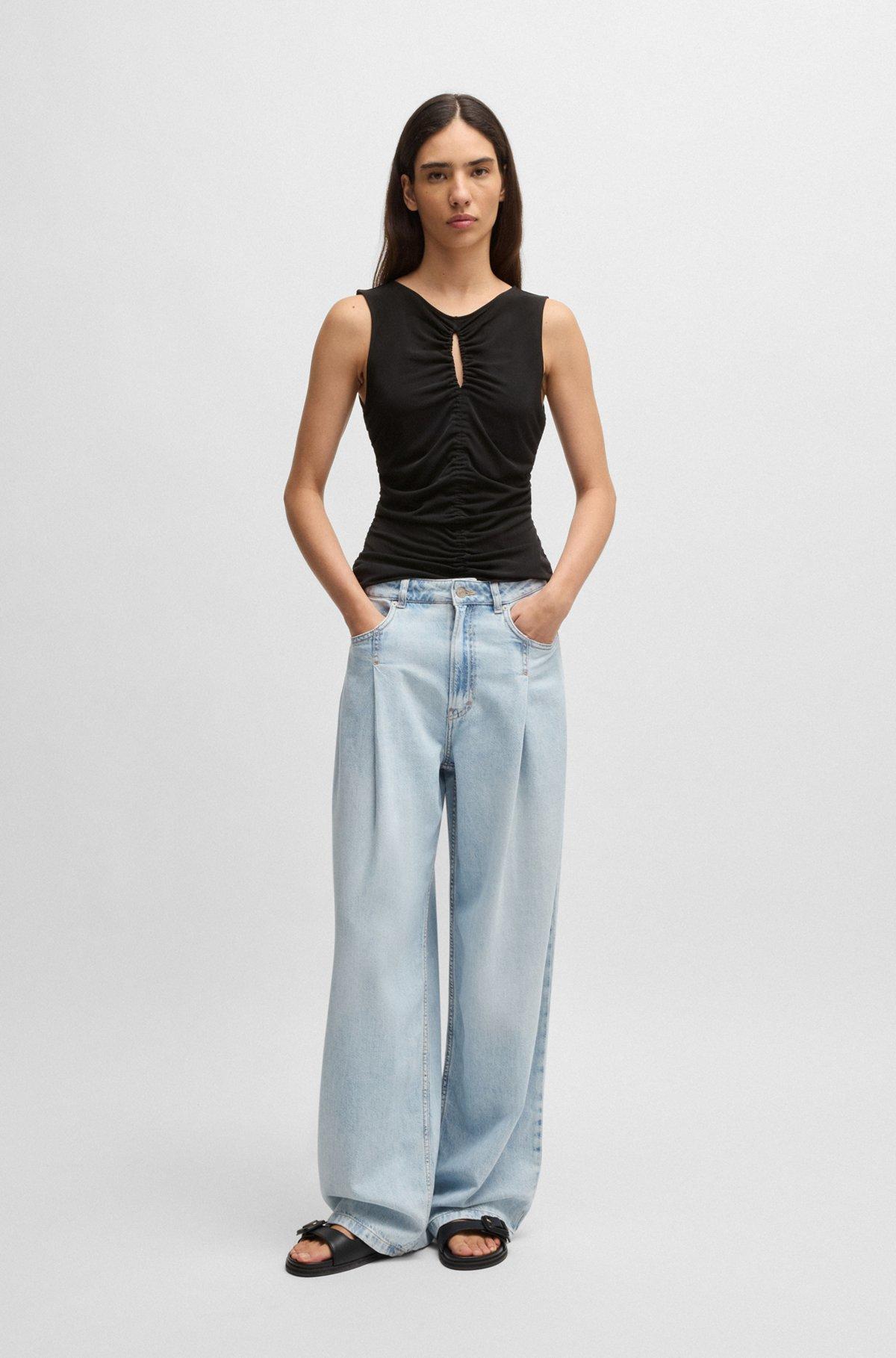 BOSS - Jersey top with gathering and cut-out detail - Black Product Image