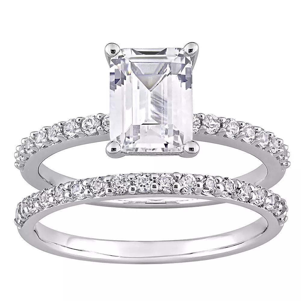 Stella Grace 10k White Gold Emerald-Cut Lab-Created White Sapphire Bridal Ring Set, Women's, Size: 5 Product Image