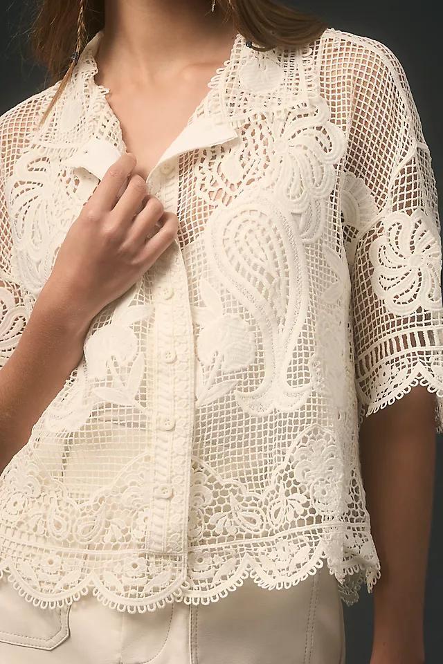 Farm Rio Short-Sleeve Guipure Lace Buttondown Shirt Product Image