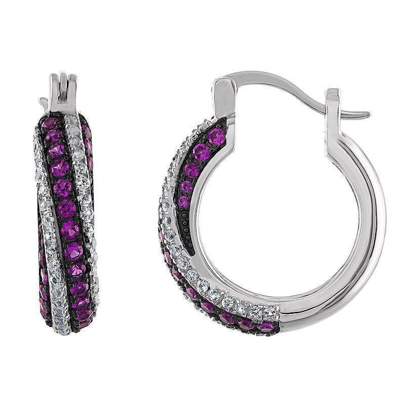 Designs by Gioelli Sterling Silver Lab-Created Ruby Swirl Hoop Earrings, Women's Product Image