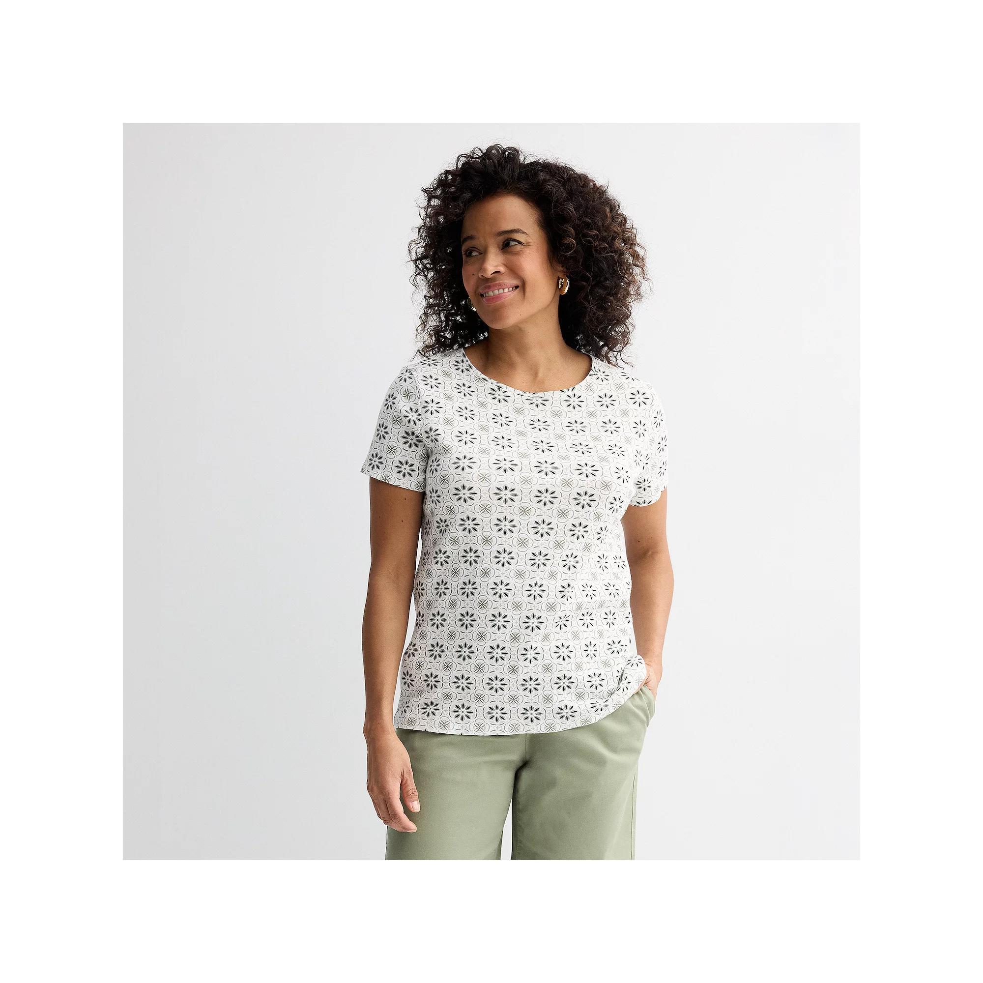 Petite Croft & Barrow® Essential Crewneck Tee, Women's, Size: XS Petite, Black Grand Tile Product Image