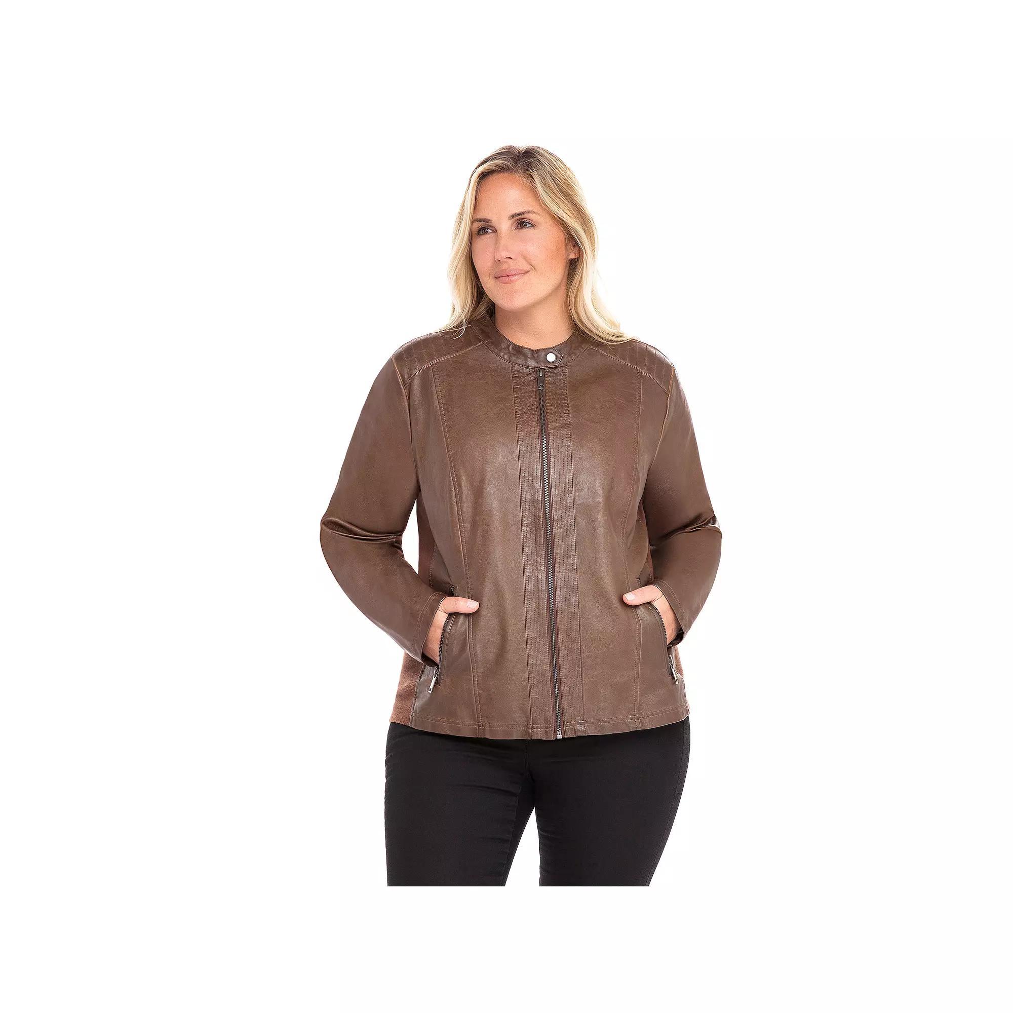 Women's Sebby Collection Faux-Leather Racing Jacket, Size: Small, Whiskey Product Image