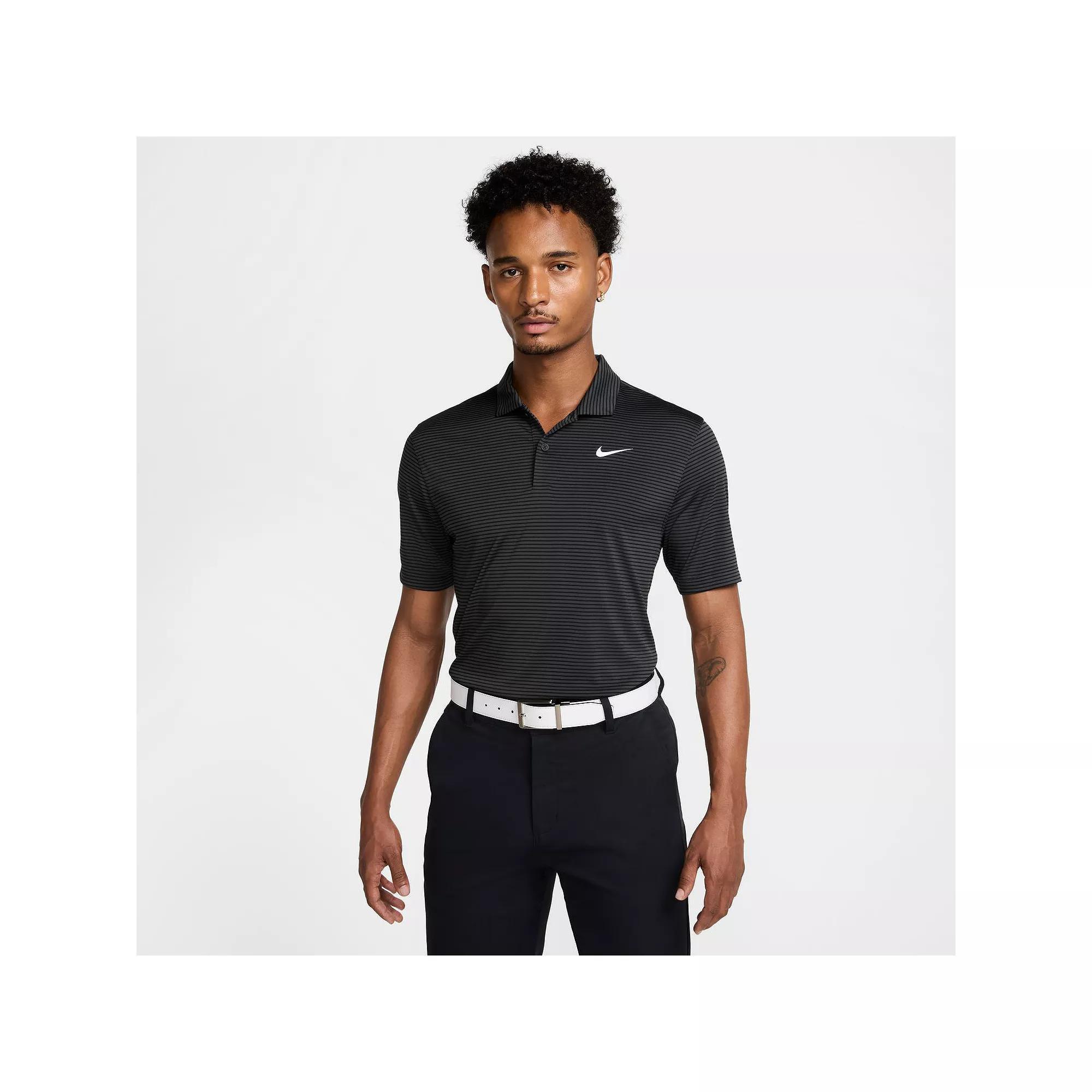 Mens Nike Striped Dri-FIT Golf Polo Grey Black Product Image
