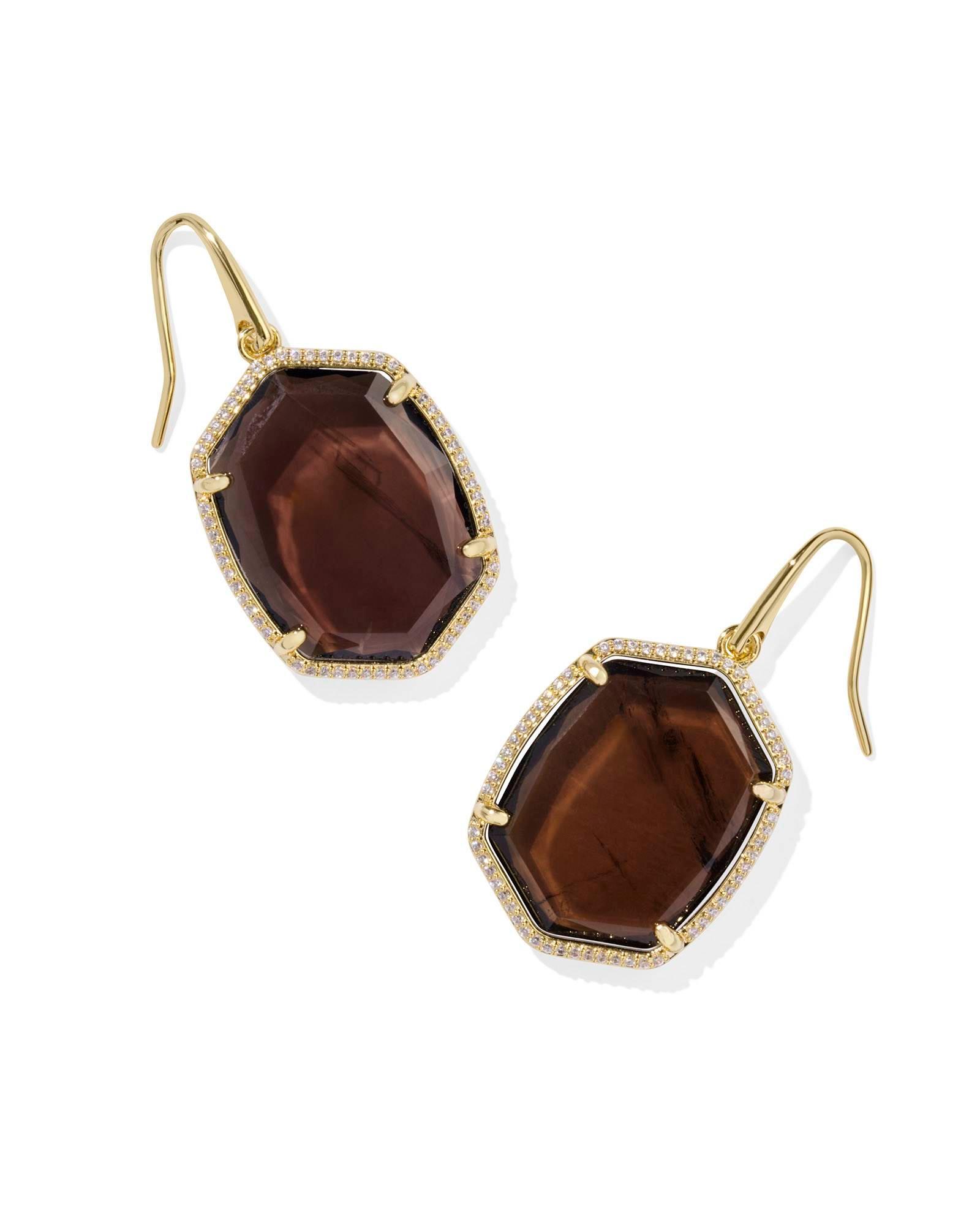 Daphne Gold Pave Frame Drop Earrings in Green Malachite Product Image