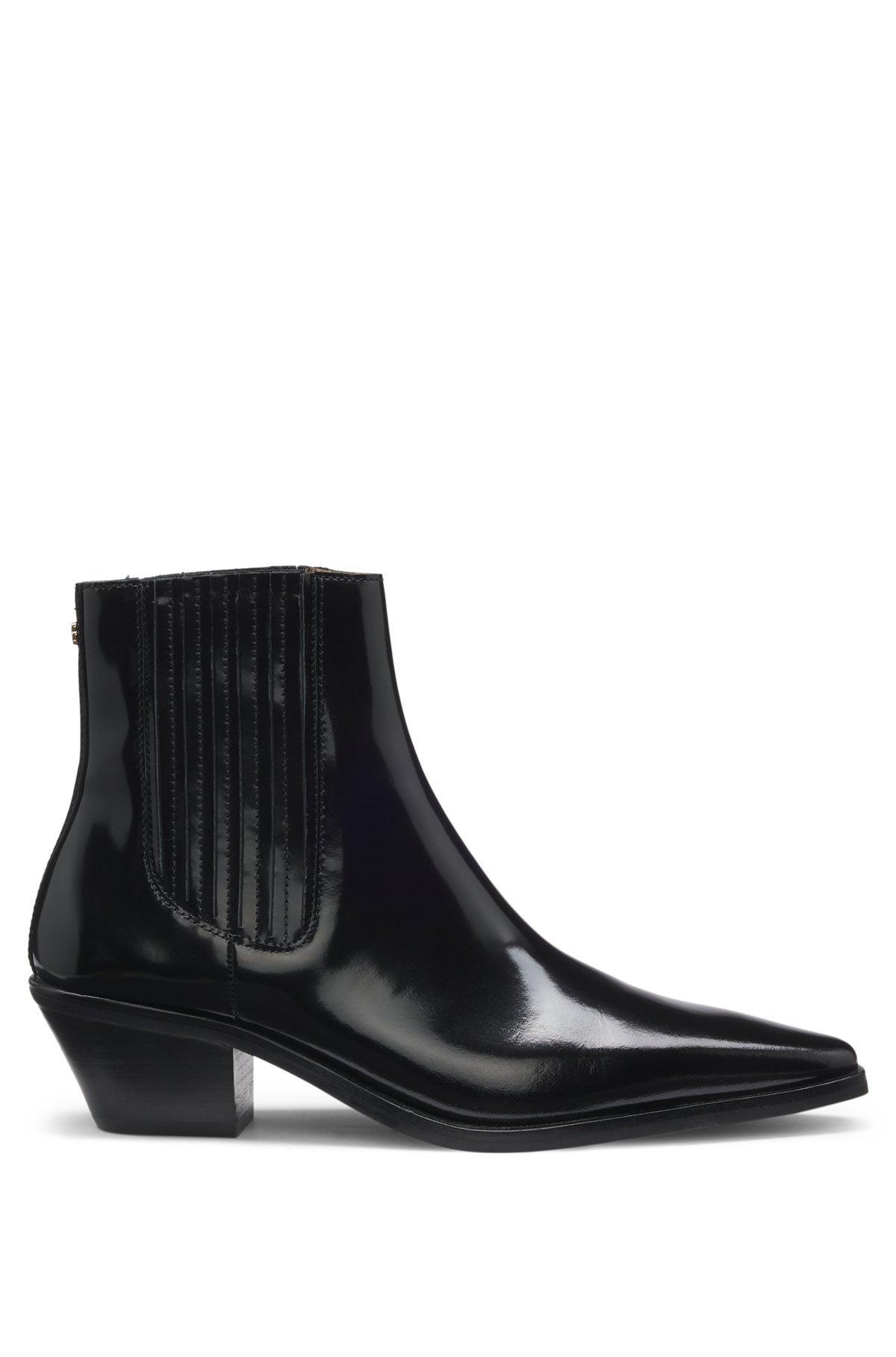 BOSS - Cuban-heel ankle boots in polished leather - Black Product Image