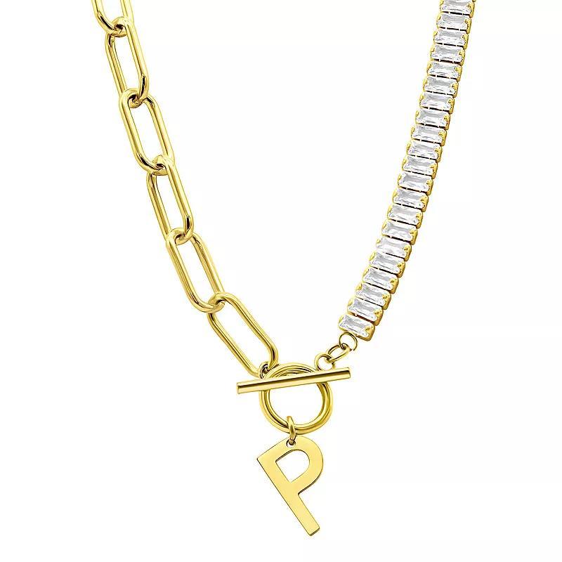 Adornia Gold Tone Half Crystal & Half Paperclip Initial Toggle Necklace, Women's, Size: 17", J Product Image