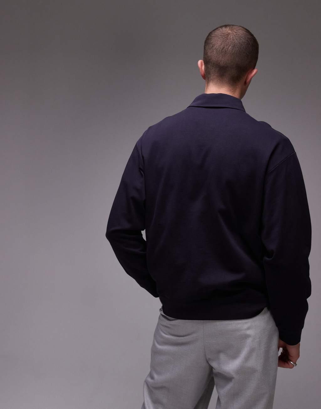 ARKET half zip jersey top with polo collar in navy blue Product Image