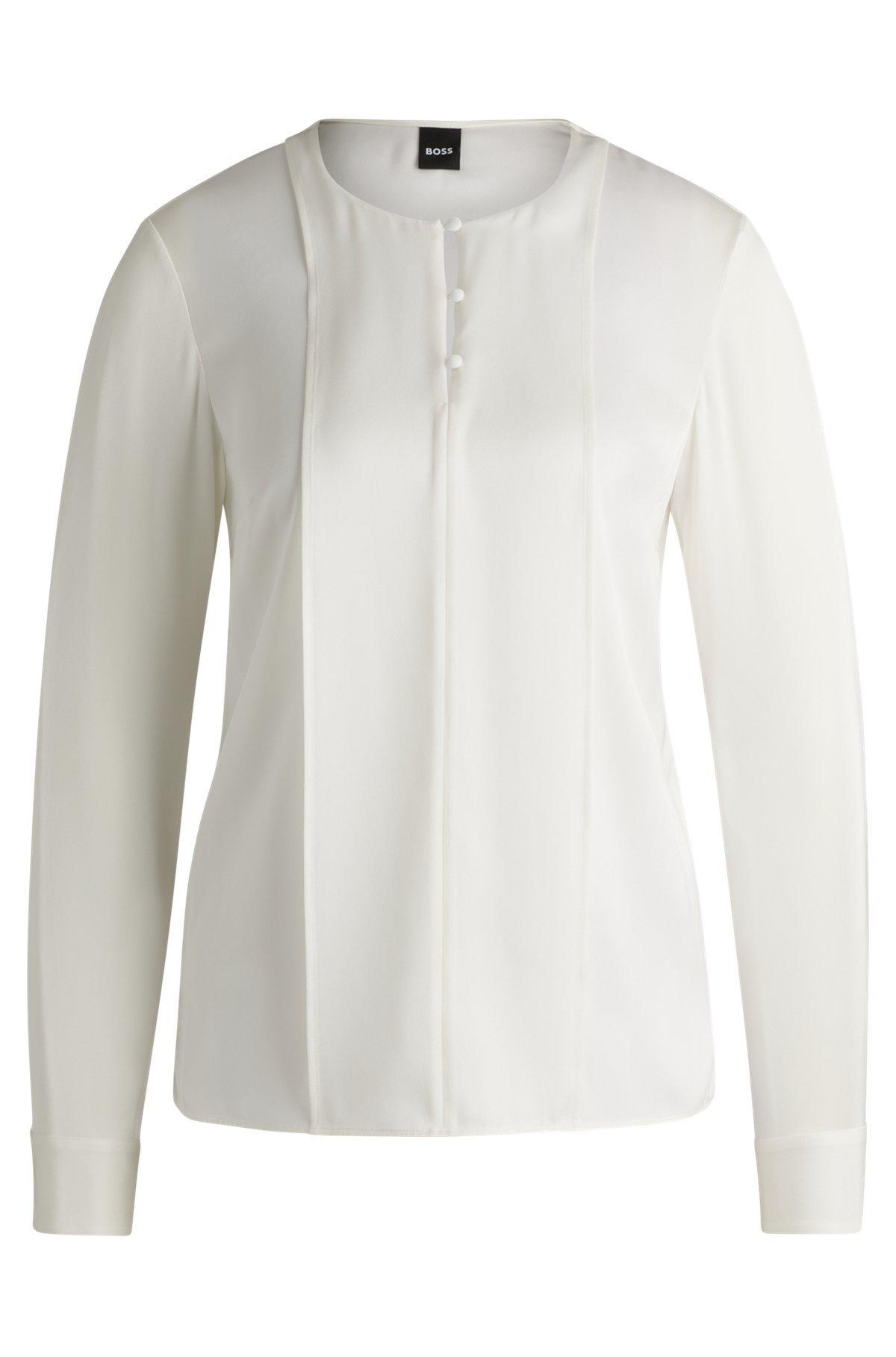 Button-neck blouse in stretch-silk crepe de chine Product Image