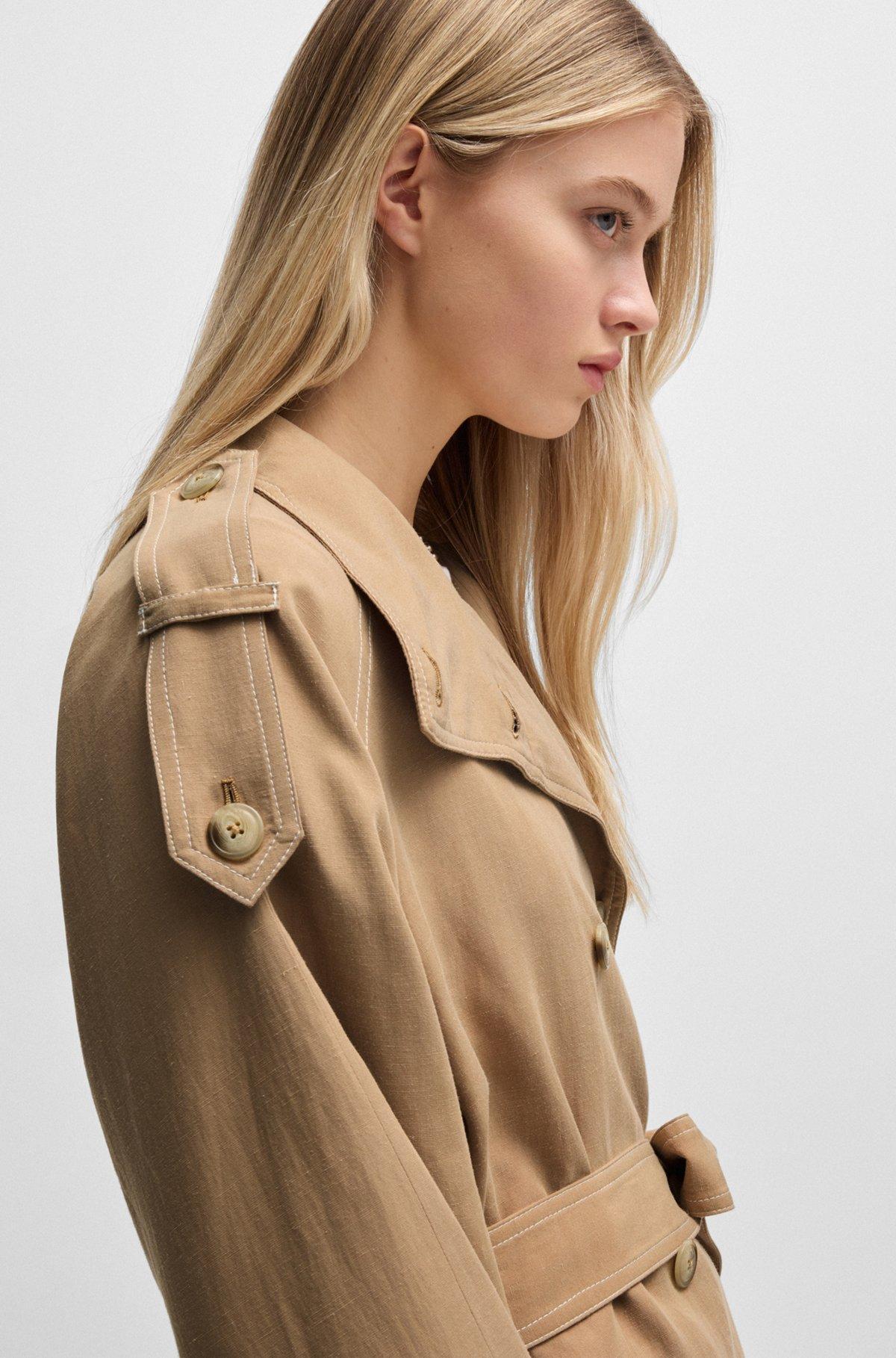 HUGO - Belted jacket with stand collar and contrast stitching - Light Beige Product Image