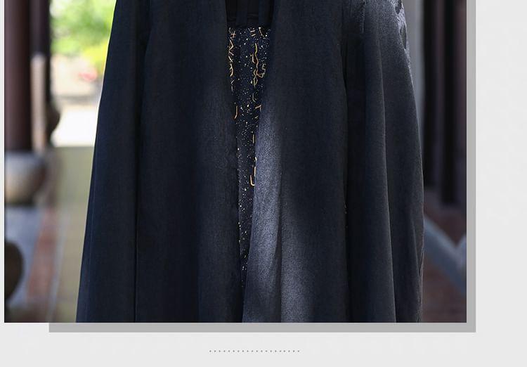 Traditional Chinese Embroidered Long Coat / Long-Sleeve Top / Maxi A-Line Skirt / Set Product Image