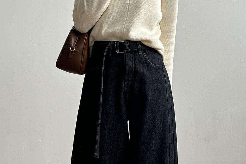 High Rise Plain Wide Leg Jeans Product Image