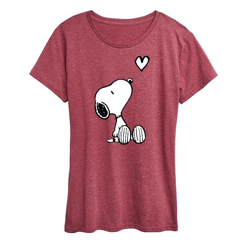 Plus Peanuts White Snoopy Heart Graphic Tee, Womens Grey Dark Red Product Image