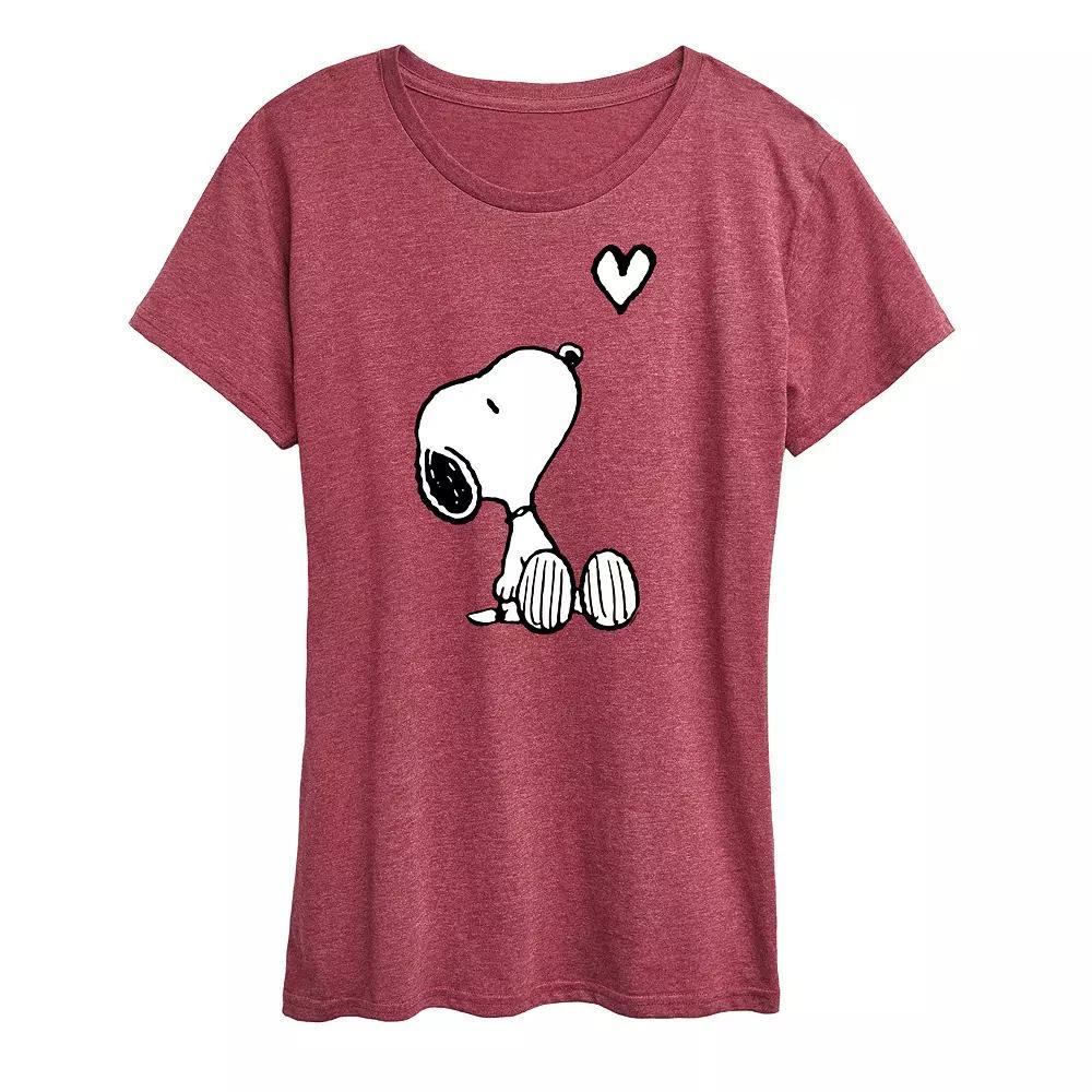 Plus Peanuts White Snoopy Heart Graphic Tee, Womens Grey Dark Red Product Image
