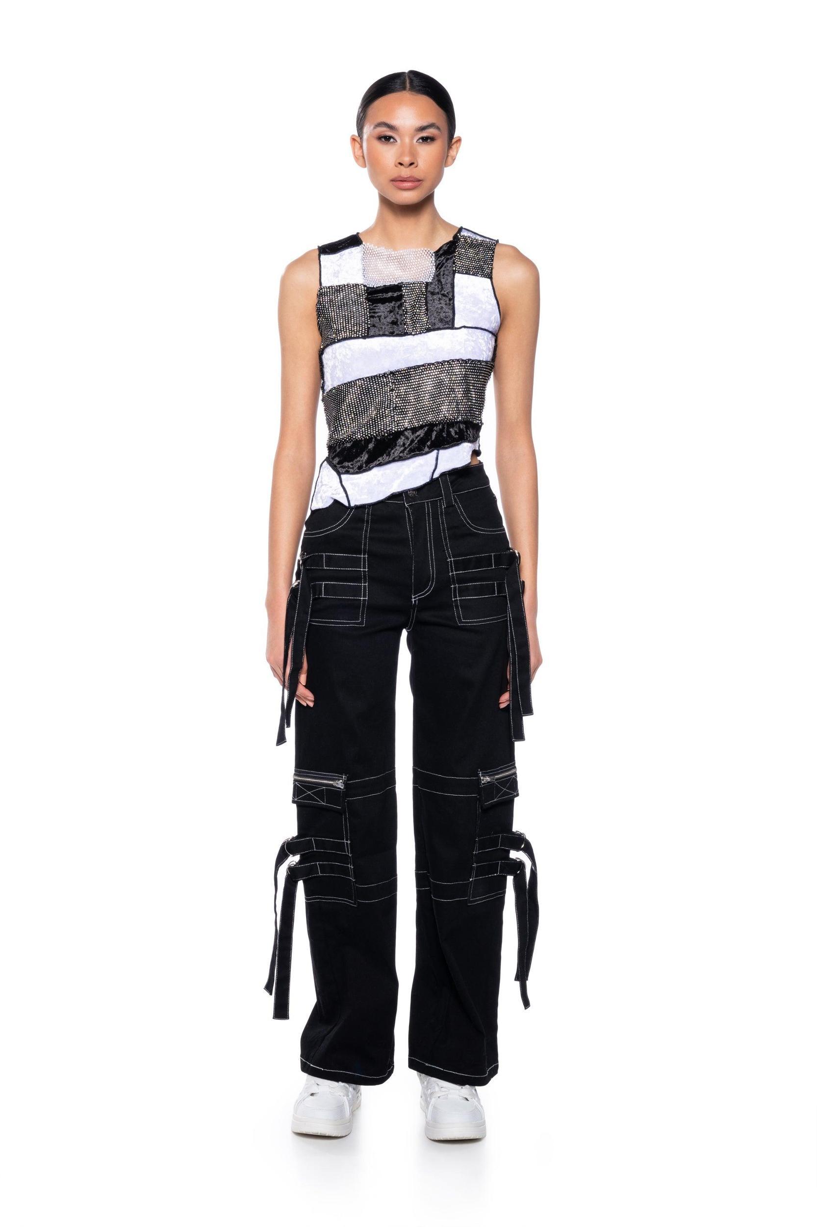 CHAOTIC BEAUTY RHINESTONE PATCHWORK TOP Product Image