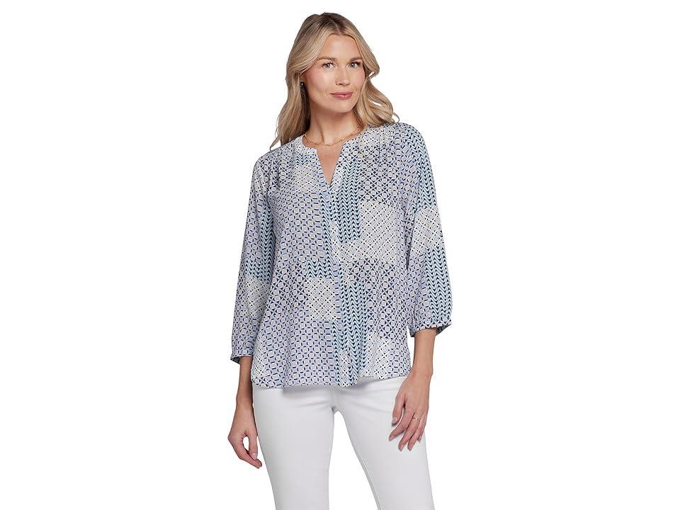 Nydj Three Quarter Sleeve Printed Pintucked Back Blouse Product Image