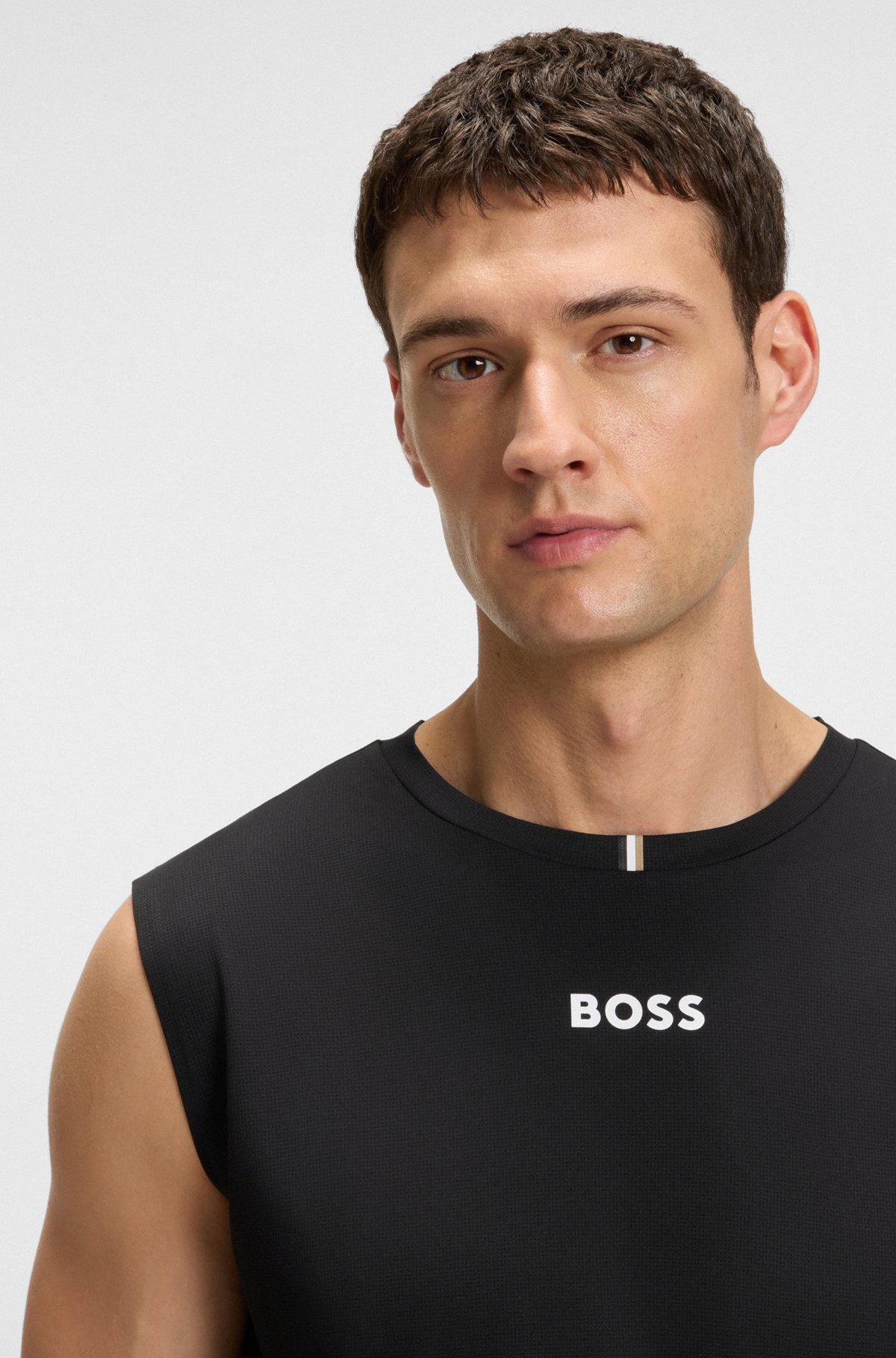 BOSS - Active tank top in stretch fabric with rear stripes - Black Product Image