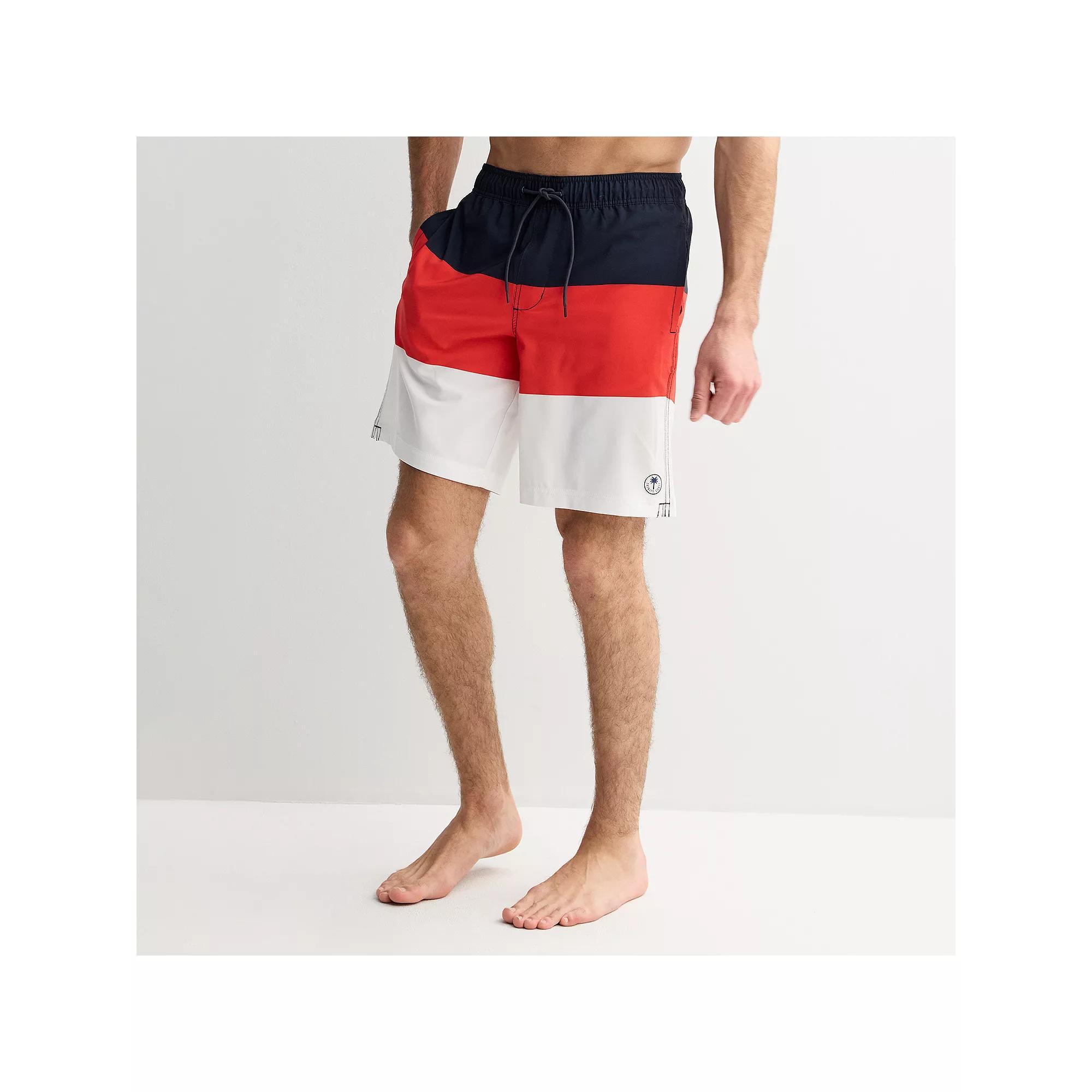 Men's Trinity Coast 9" Colorblock Swim Trunks, Size: Small 9 INCH, Red White Blue Product Image
