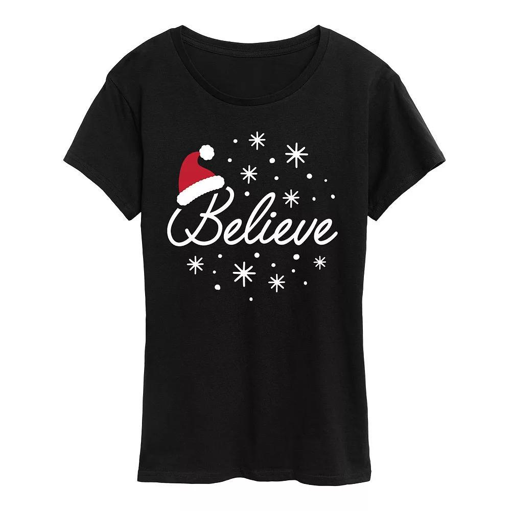 Women's Believe With Santa Hat Graphic Tee, Girl's, Size: XL, Black Product Image