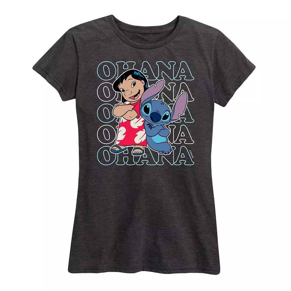 Disneys Lilo & Stitch Womens Ohana Repeated Graphic Tee Blue Product Image