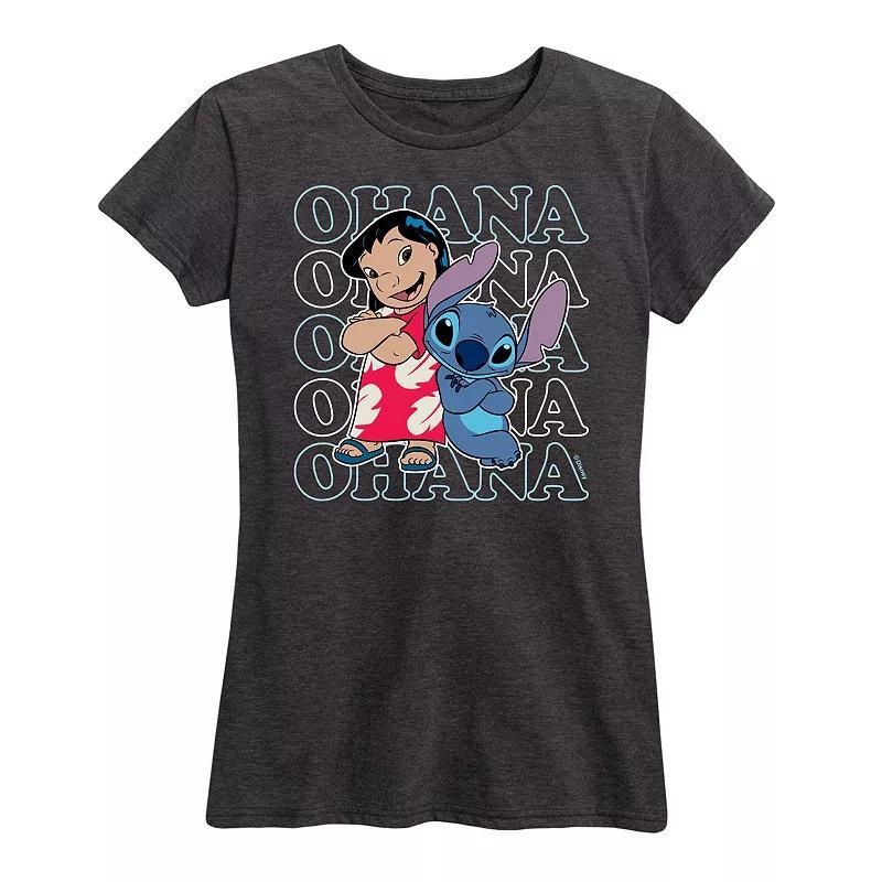 Disneys Lilo & Stitch Womens Ohana Repeated Graphic Tee Blue Product Image