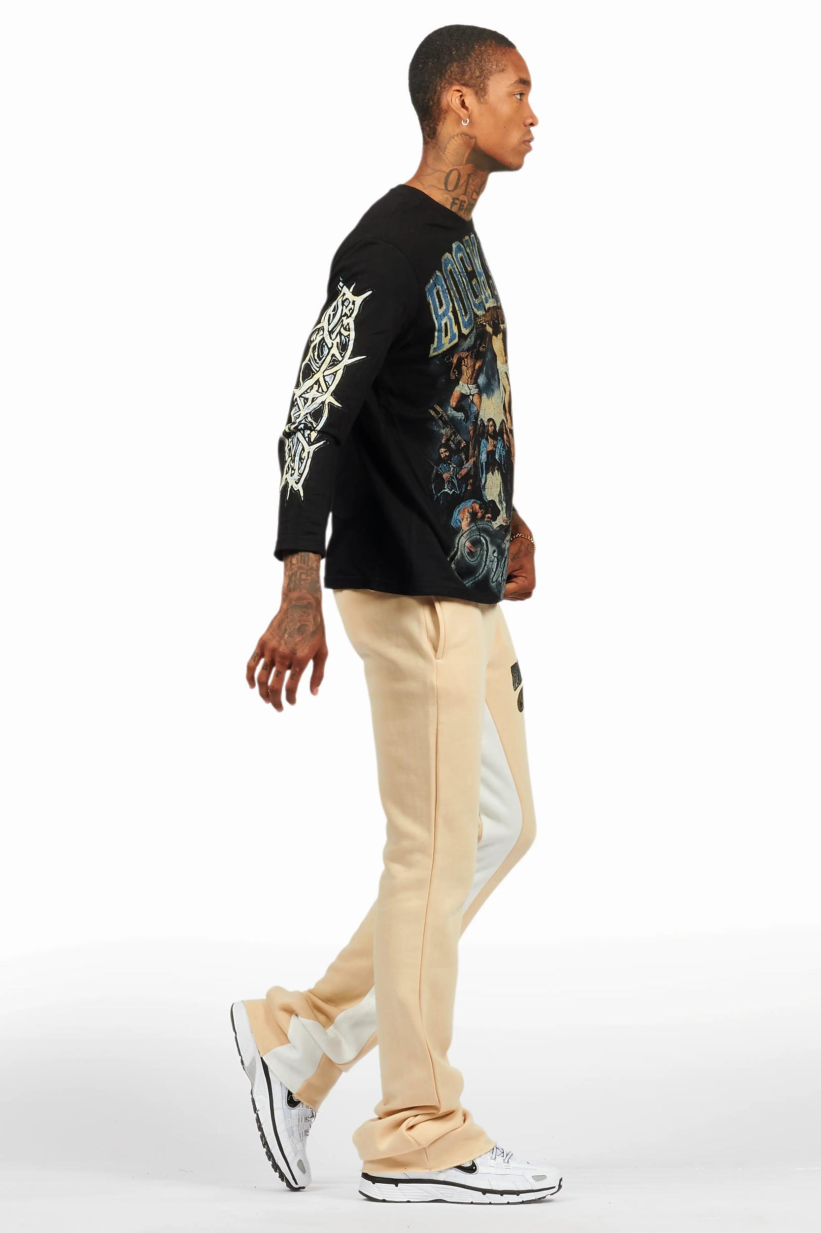 Waller Black/Burgundy Long Sleeve T-Shirt/Baggy Pant Set Male Product Image