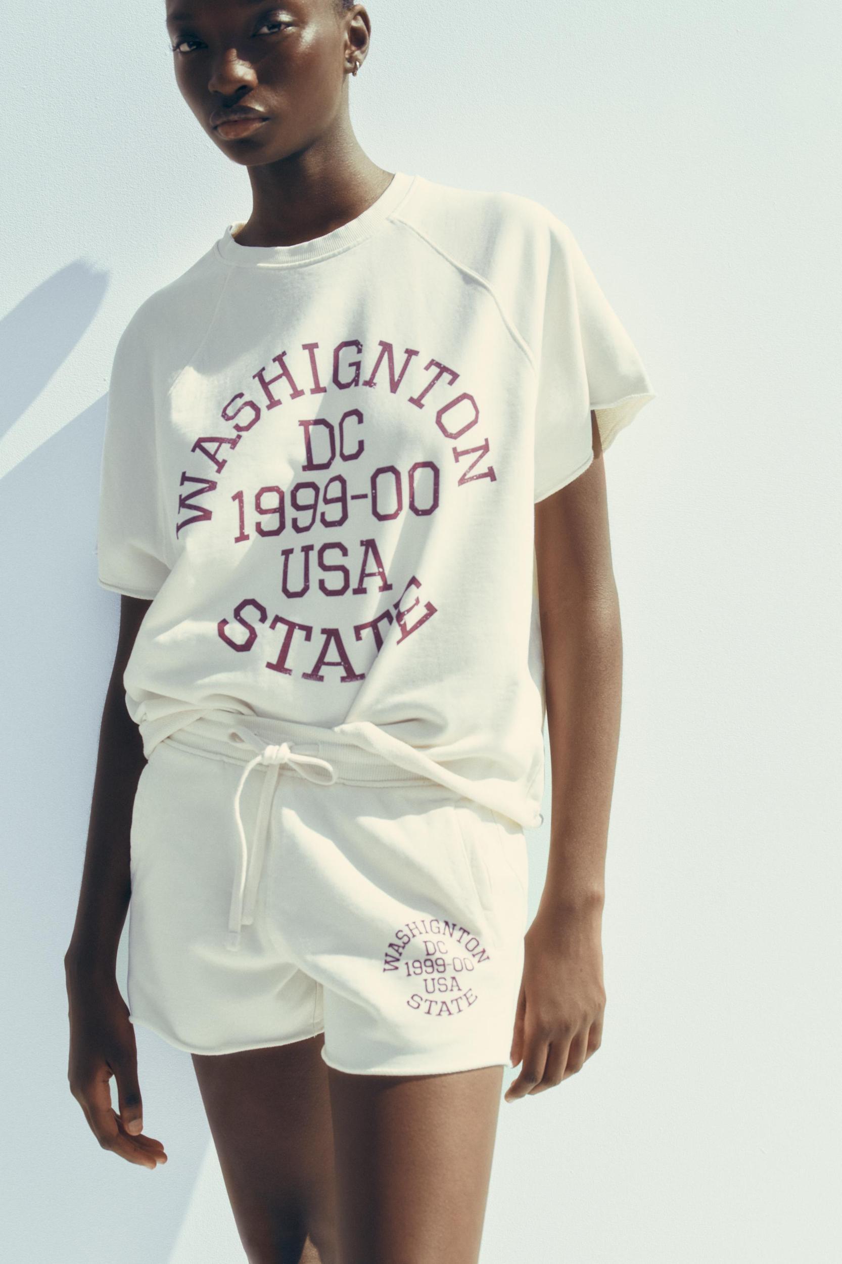 WASHED EFFECT TEXT PLUSH SWEATSHIRT Product Image