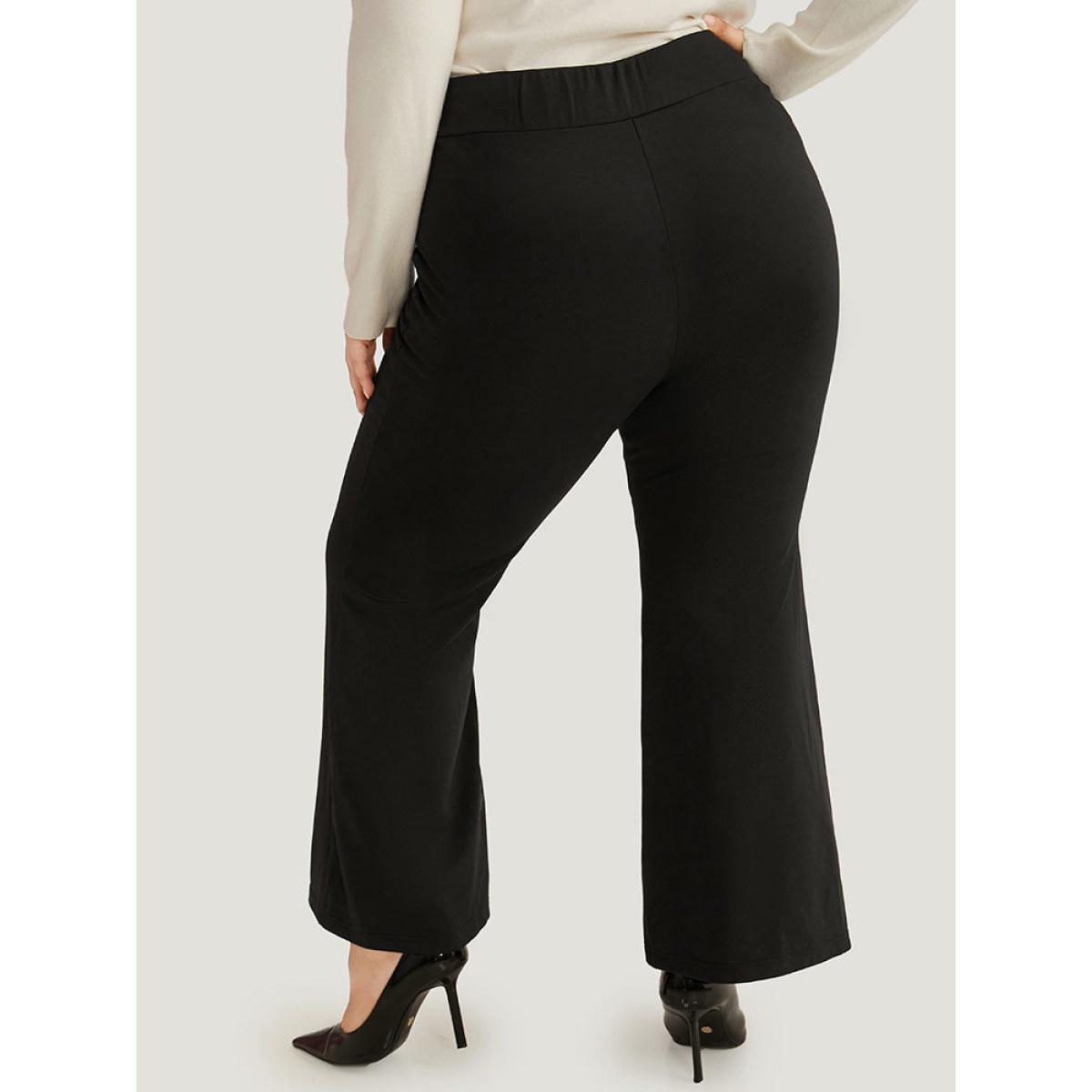 Plus Size Bootcut Pearl Beaded Split Front Pants Women Black Office Flare Leg High Rise Work Pants BloomChic 18-20/2X Product Image