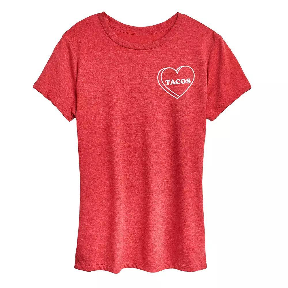Womens Tacos Heart Graphic Tee Grey Red Product Image