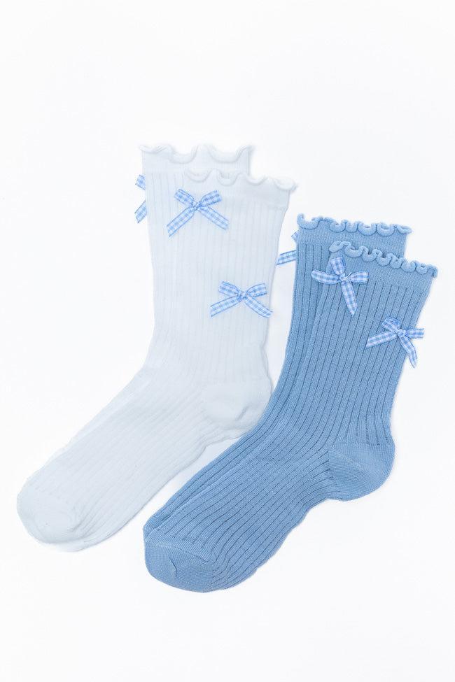 White and Blue Gingham Bow Sock Set DOORBUSTER Product Image
