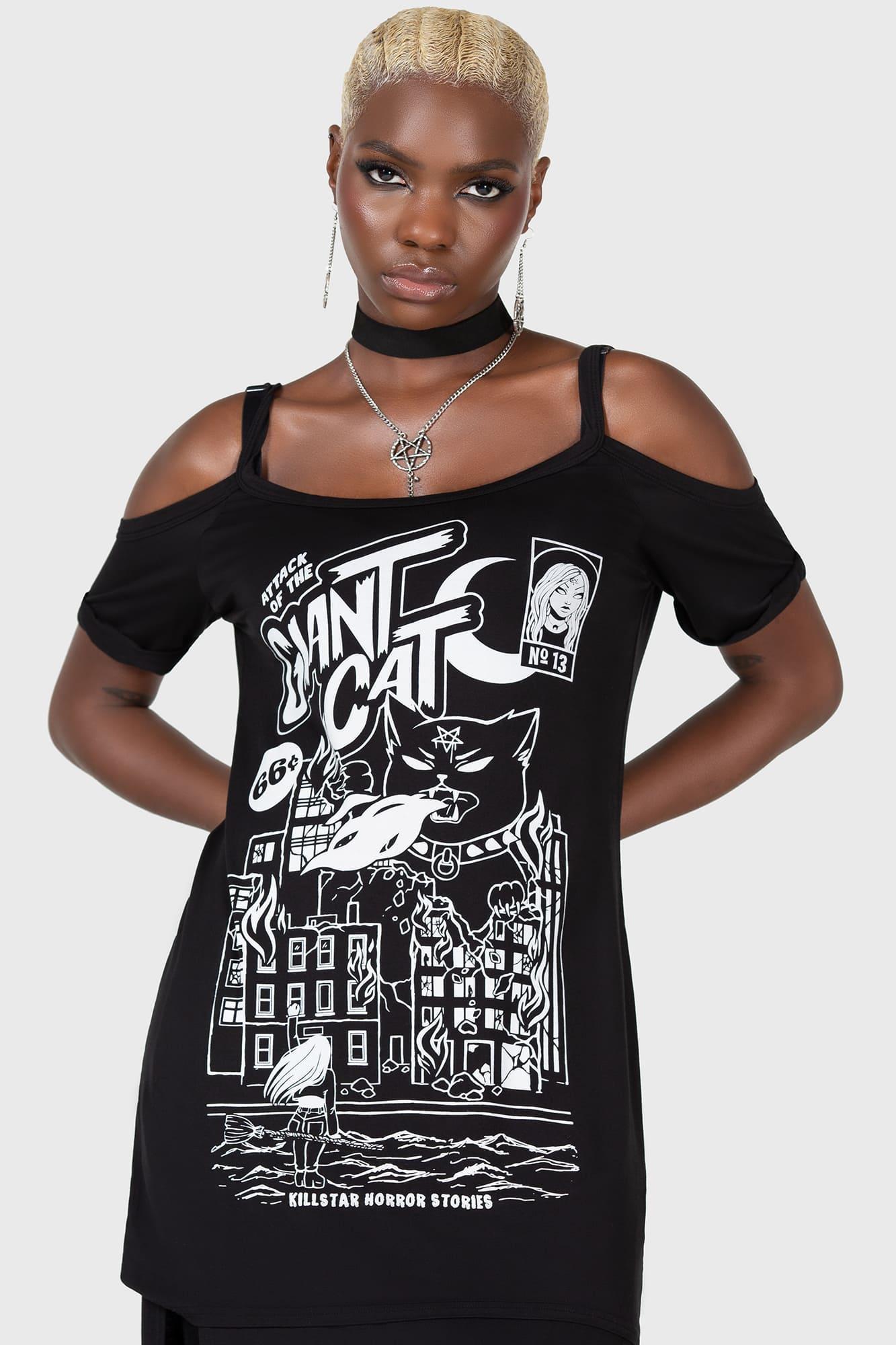 Cat Attack Distress Top - Resurrect Female Product Image