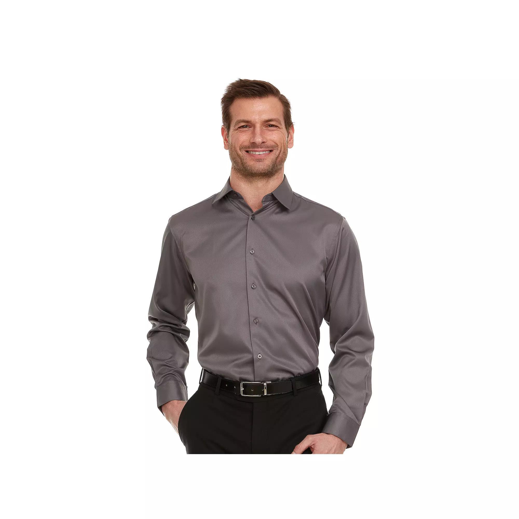 Mens Geoffrey Beene Slim-Fit Sateen Stretch Dress Shirt Silver Gray Product Image