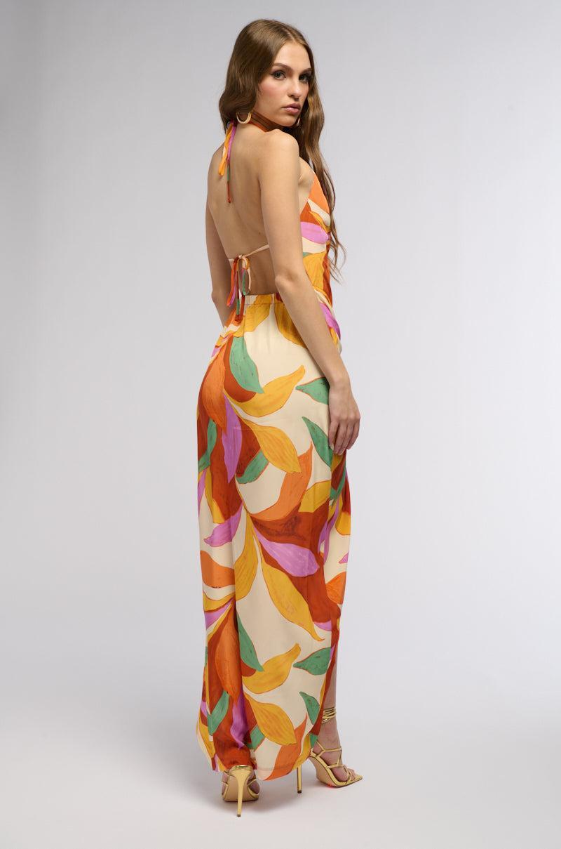 BOTANICAL BEAUTY PRINTED MIDI DRESS IN ORANGE MULTI Product Image