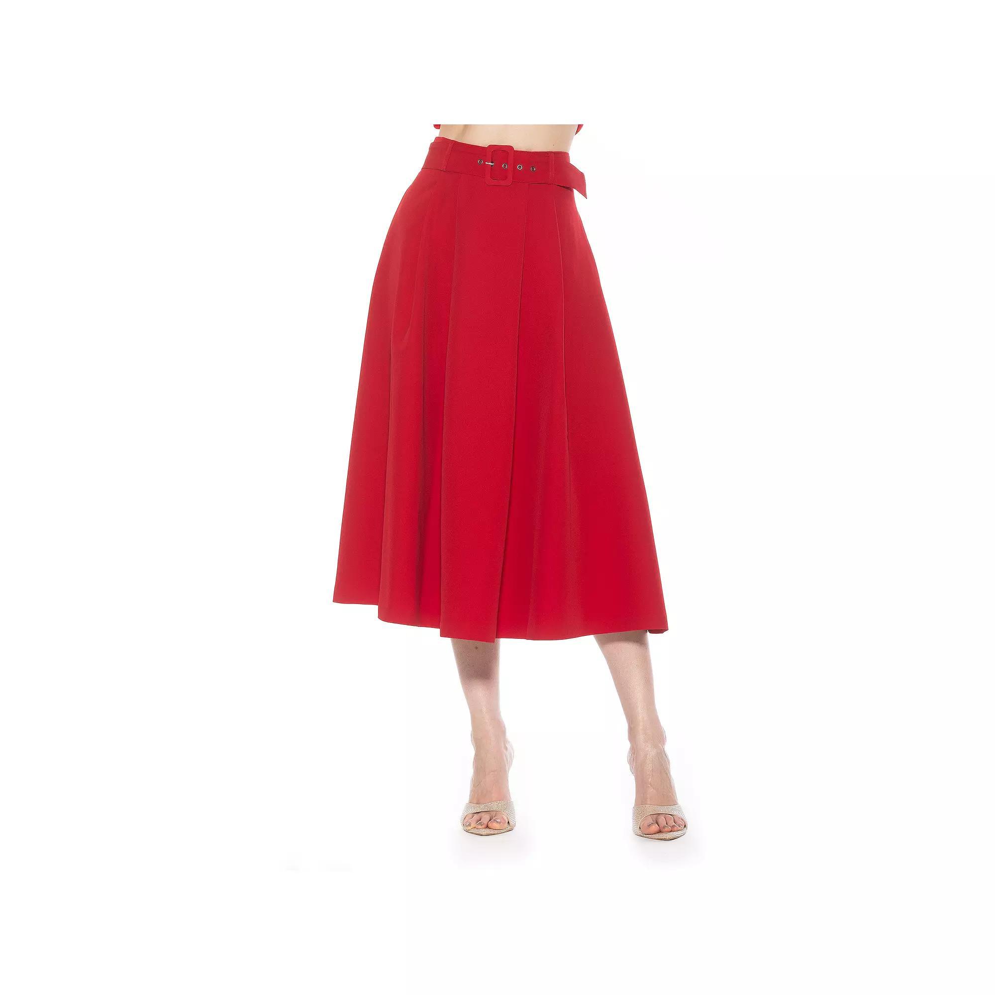 Women's ALEXIA ADMOR Eline Twill A-Line Skirt with Removable Belt, Size: 10, Red Product Image